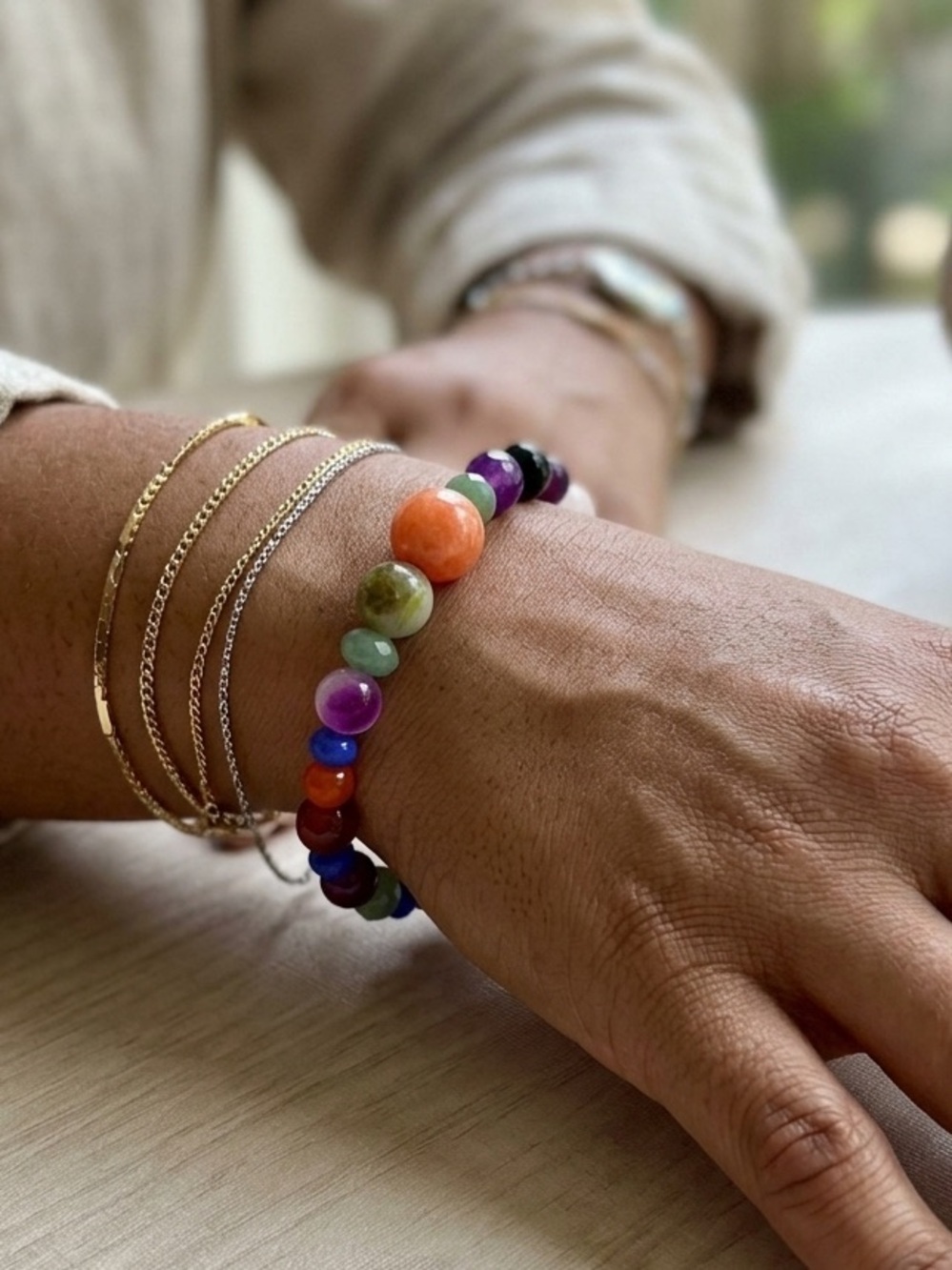 Handcrafted Multigemstone Stretch Bracelet 6.5”